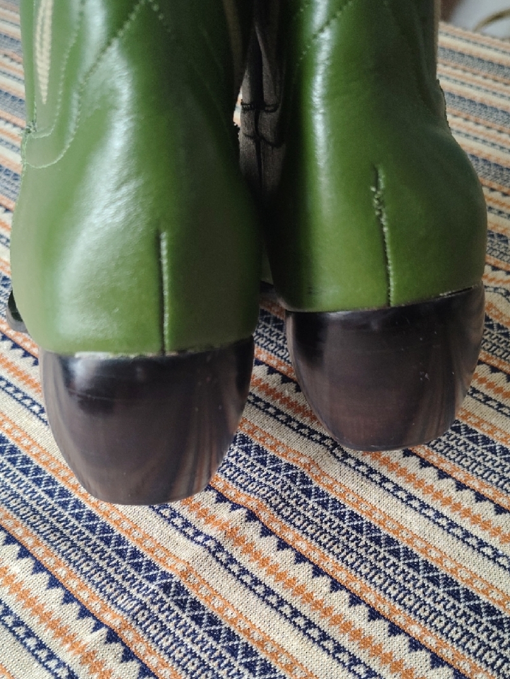 Y2K Newport News Olive Green Western Cowboy Boots Contrast Stitch Mid Calf 7.5 - Picture 6 of 11